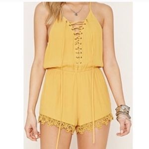 F21 Mustard Lace-up romper- NWOT